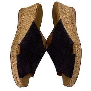 𝅺PASEART Navy Suede Criss Cross Platform Wedge Espadrille Size 41 EU